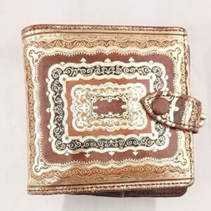 Vintage Italian Peruzzi Brown & Gold Embossed Brown Leather Wallet